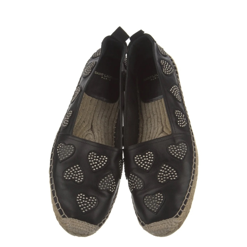 Saint Laurent Black and Tan Espadrilles with Heart Pattern